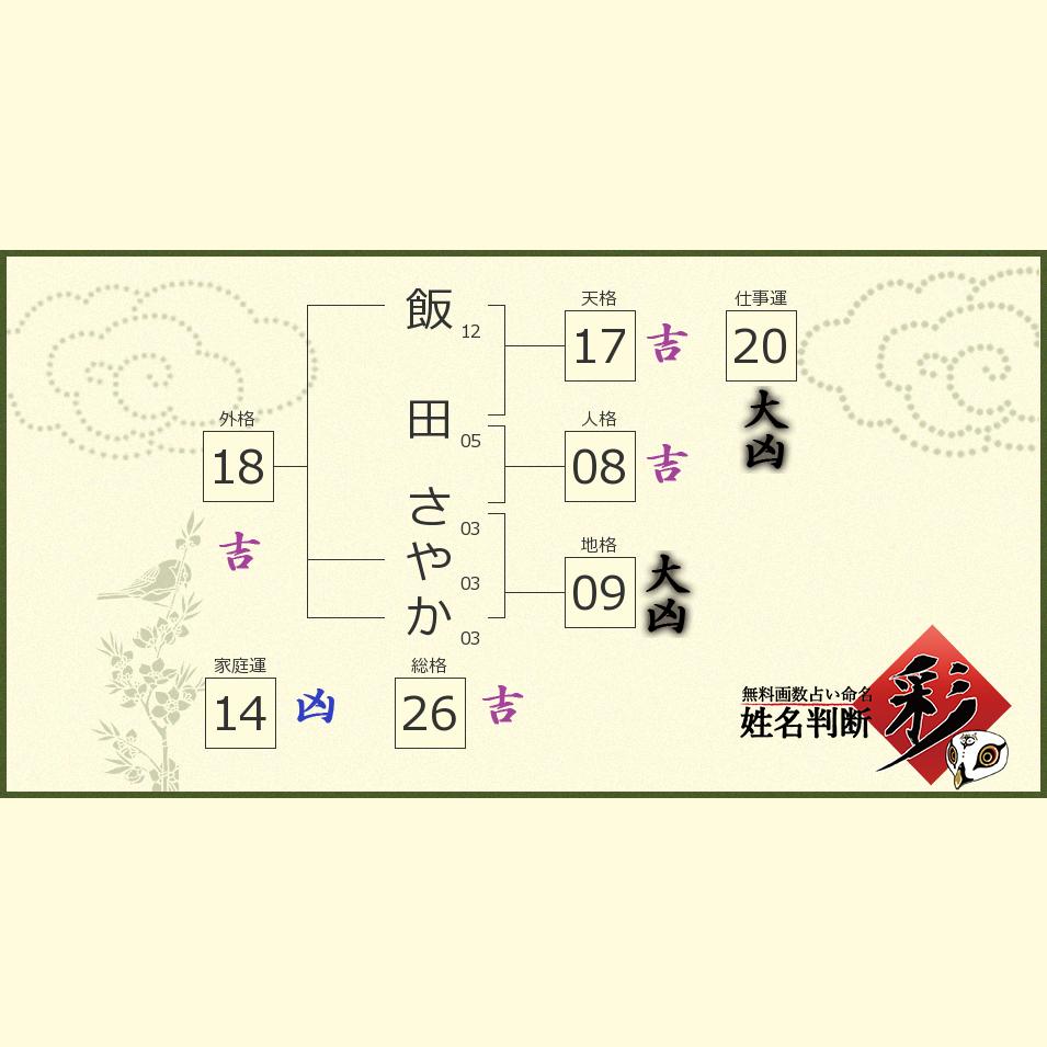 飯田 さやかさんの診断結果 姓名判断 彩