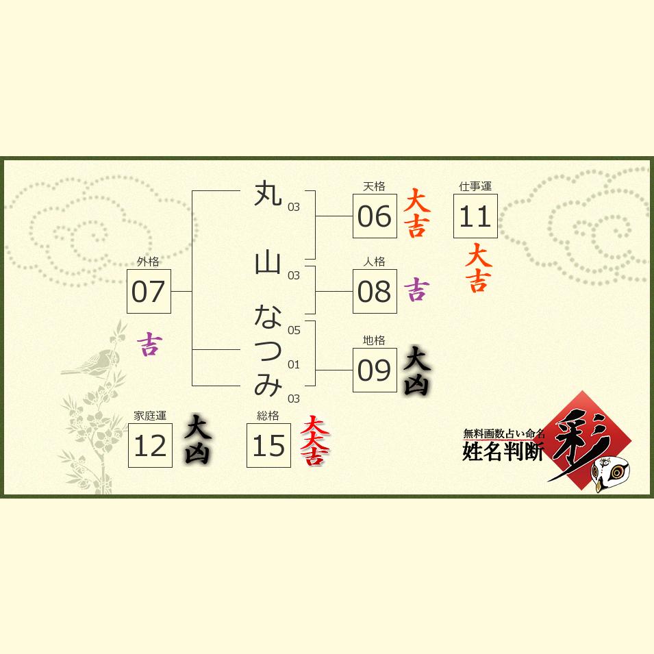 丸山 なつみさんの診断結果 姓名判断 彩