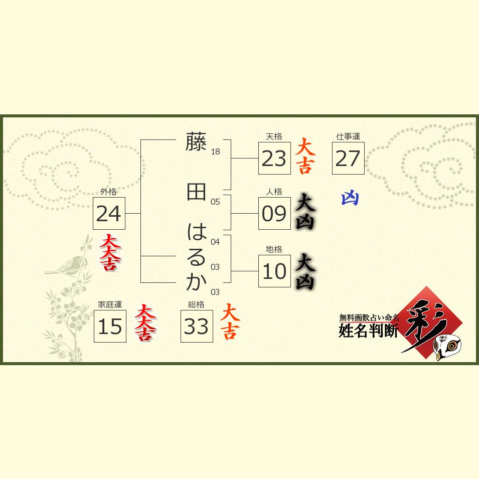 藤田 はるかさんの診断結果 姓名判断 彩
