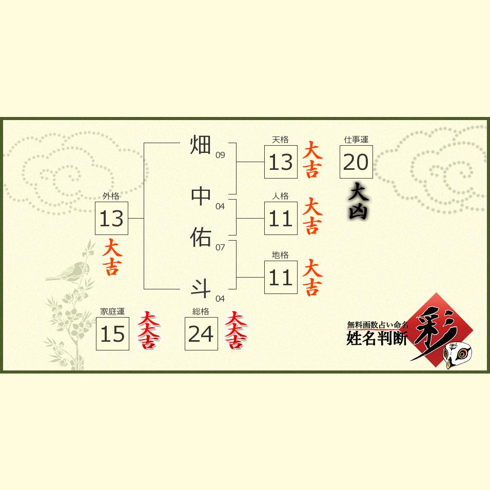 畑中 佑斗さんの診断結果 姓名判断 彩