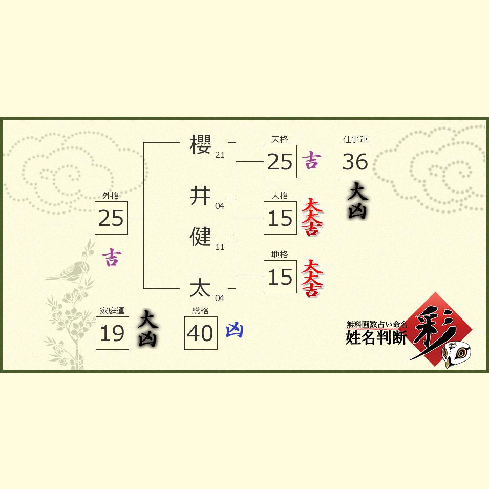 櫻井 健太さんの診断結果 姓名判断 彩