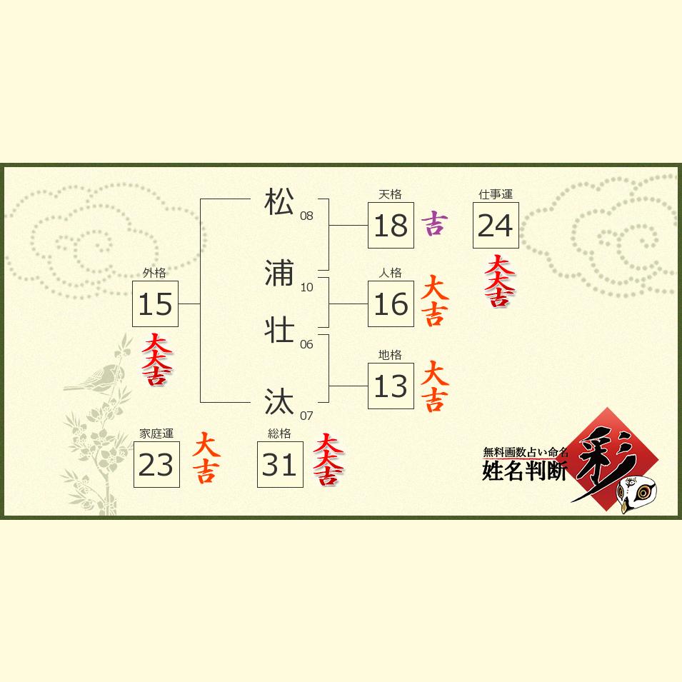 松浦 壮汰さんの診断結果 姓名判断 彩