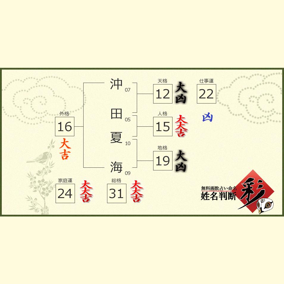 沖田 夏海さんの診断結果 姓名判断 彩