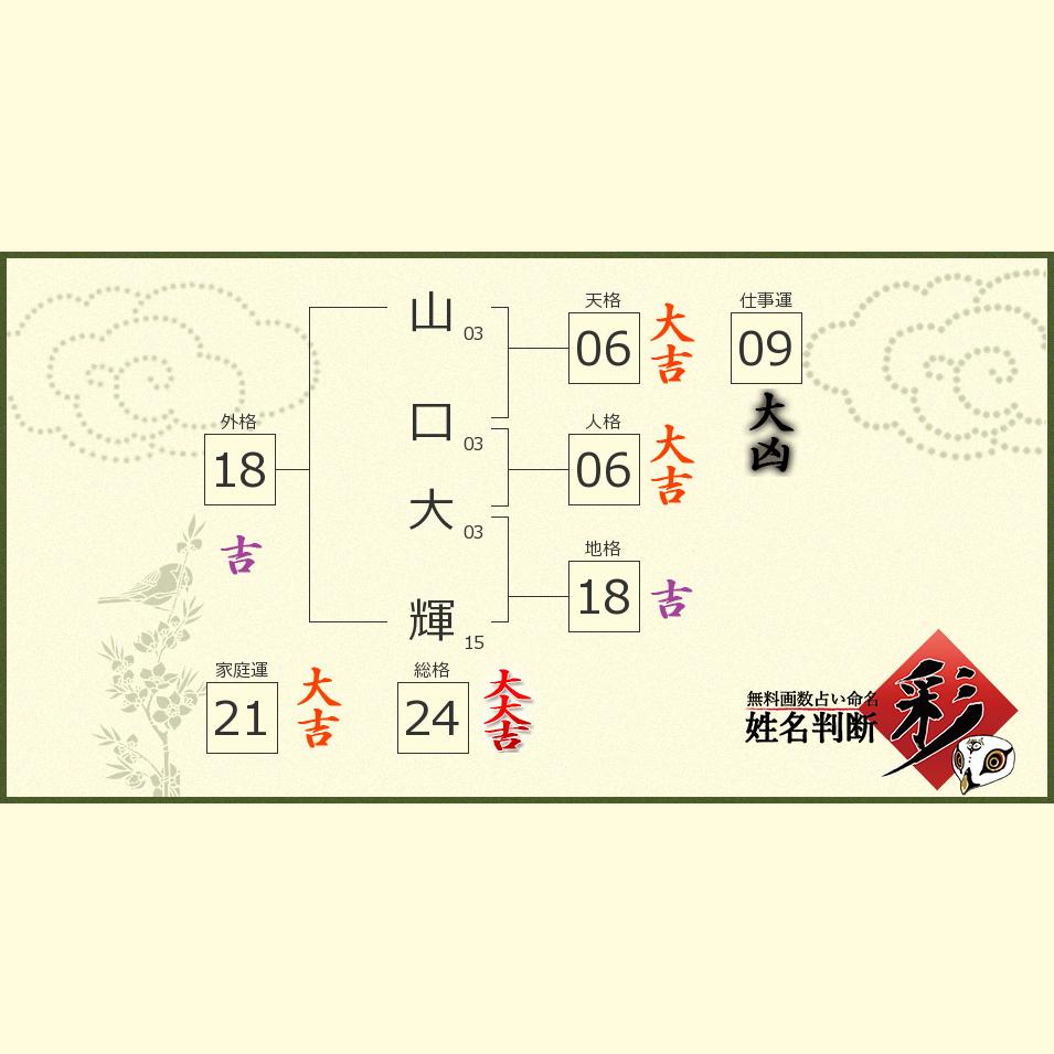 山口 大輝さんの診断結果 姓名判断 彩
