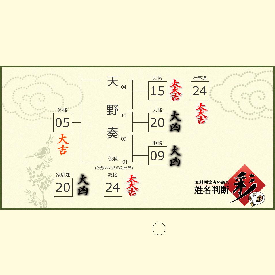 天野 奏さんの診断結果 姓名判断 彩