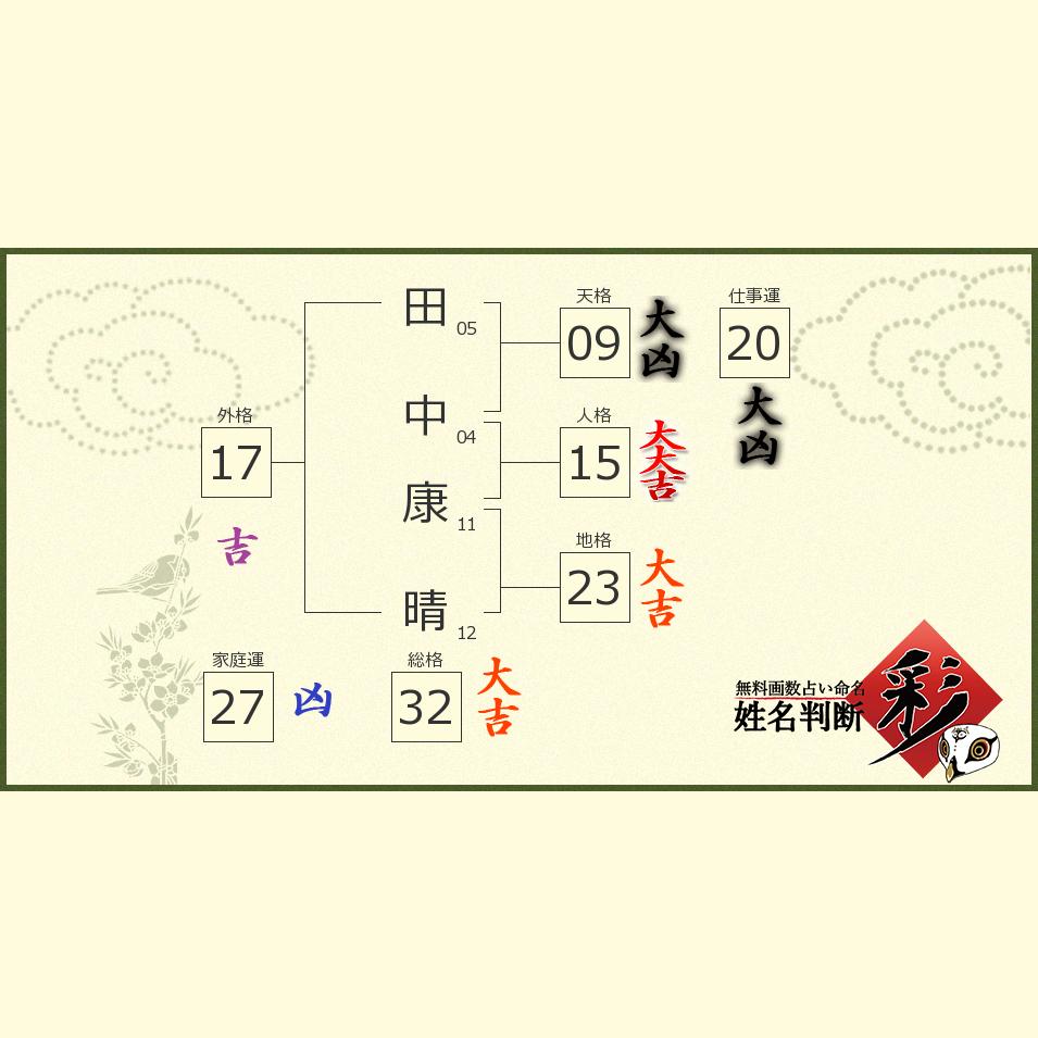 田中 康晴さんの診断結果 姓名判断 彩