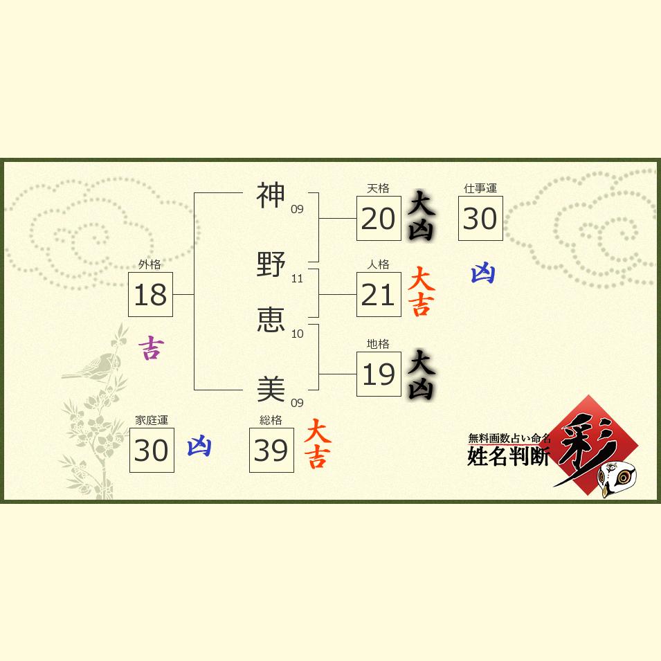 神野 恵美さんの診断結果 姓名判断 彩