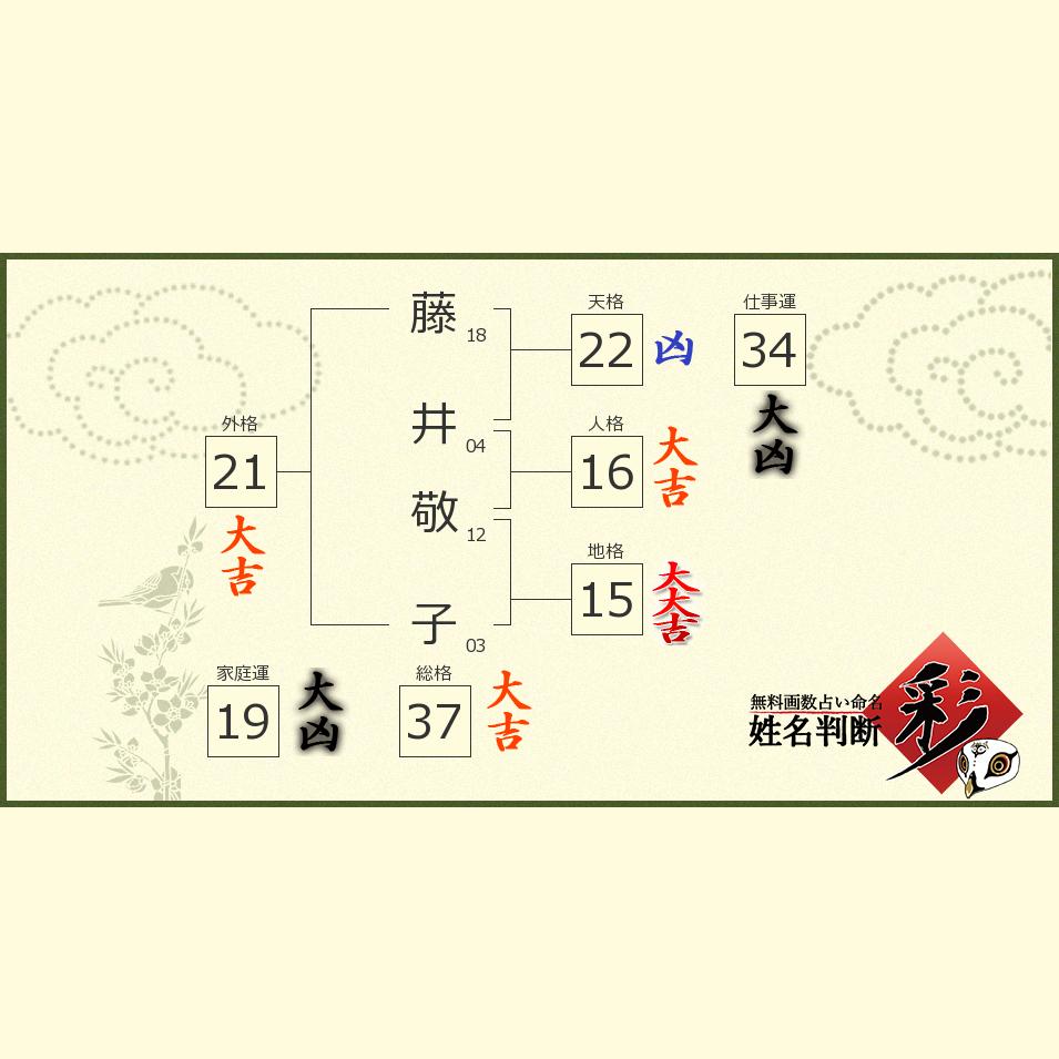 藤井 敬子さんの診断結果 姓名判断 彩