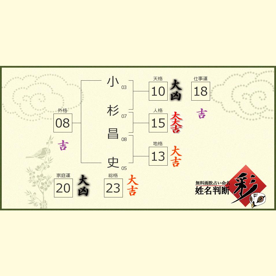 小杉 昌史さんの診断結果 姓名判断 彩