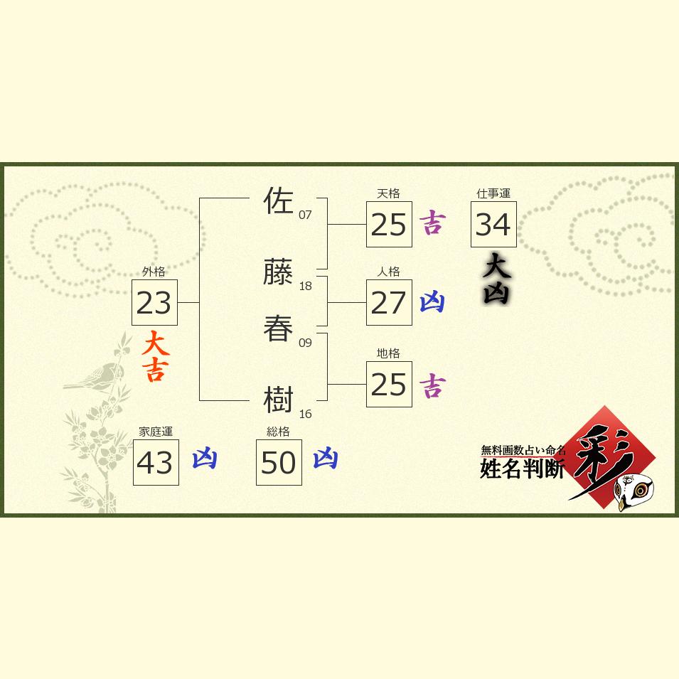 佐藤 春樹さんの診断結果 姓名判断 彩
