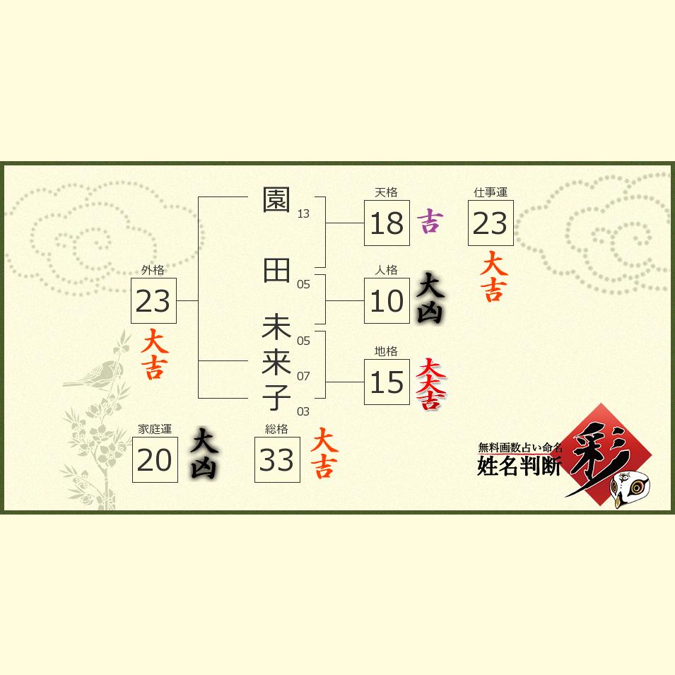 園田 未来子さんの診断結果 姓名判断 彩