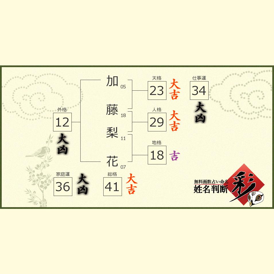 加藤 梨花さんの診断結果 姓名判断 彩