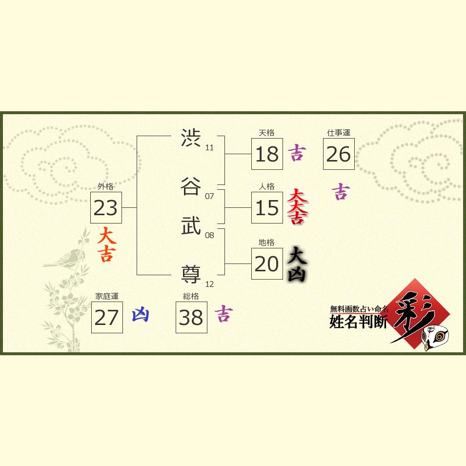 渋谷 武尊さんの診断結果 姓名判断 彩