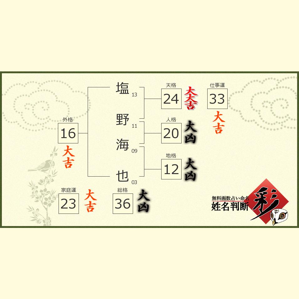 塩野 海也さんの診断結果 姓名判断 彩