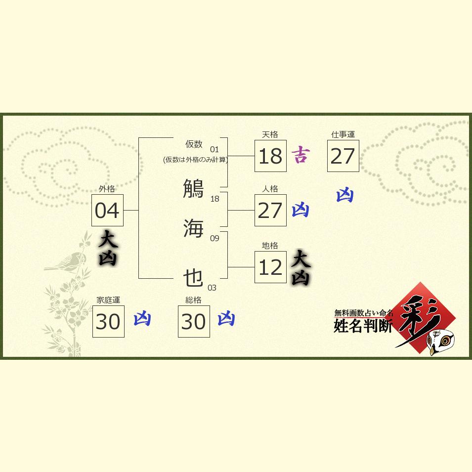 鵤 海也さんの診断結果 姓名判断 彩