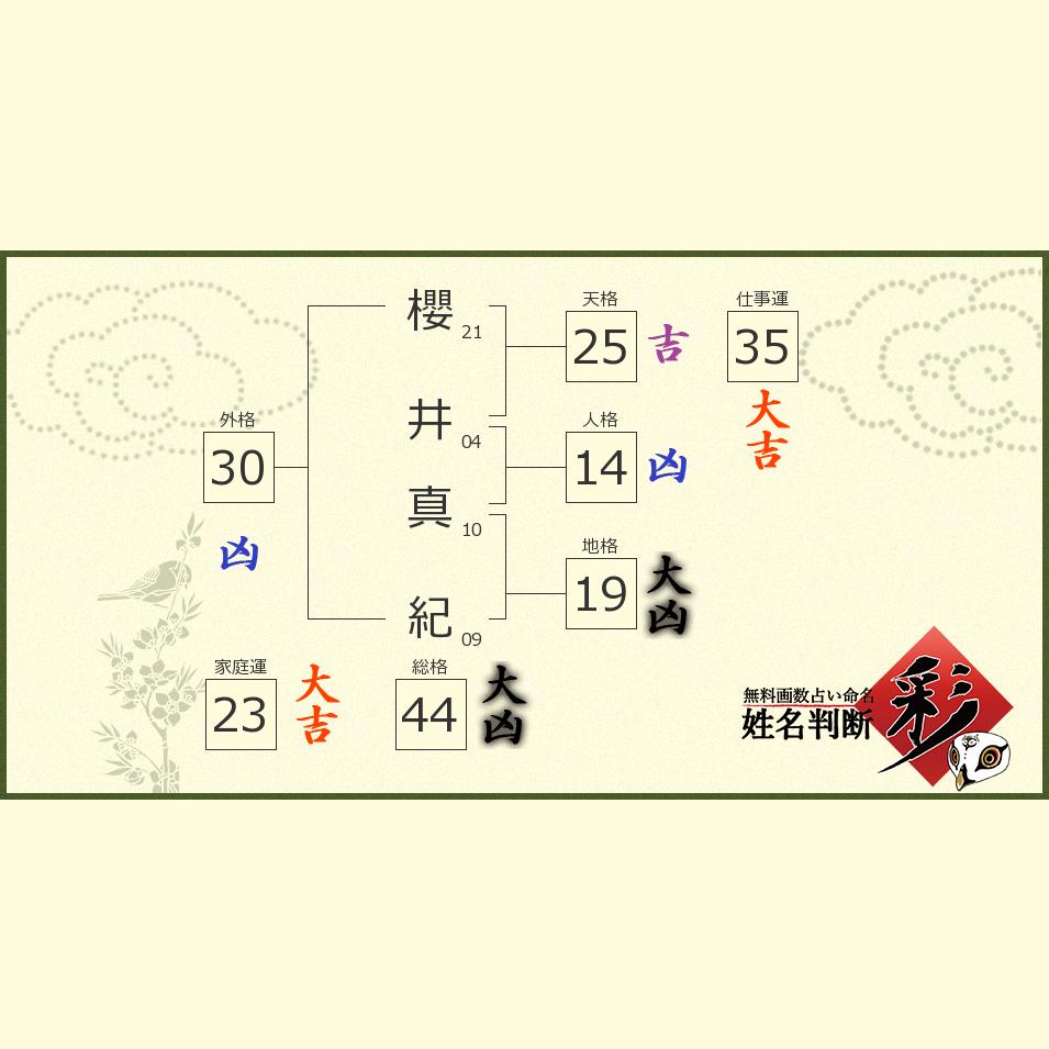 櫻井 真紀さんの診断結果 姓名判断 彩