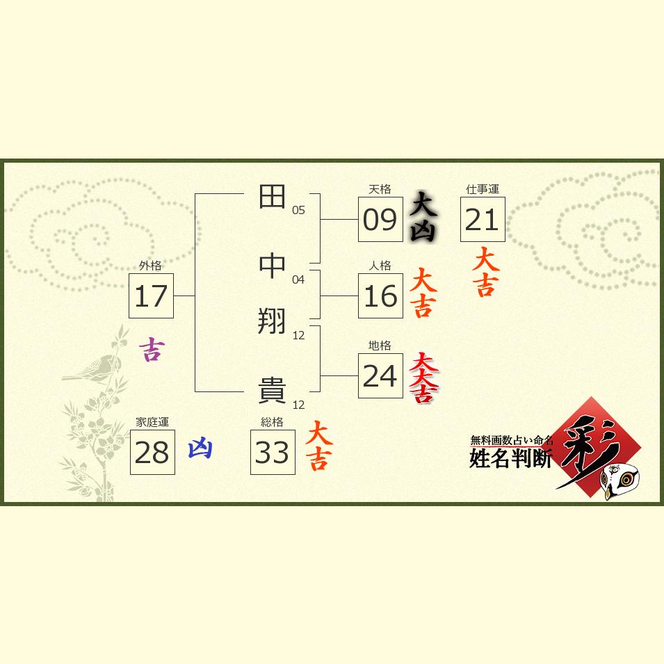 田中 翔貴さんの診断結果 姓名判断 彩