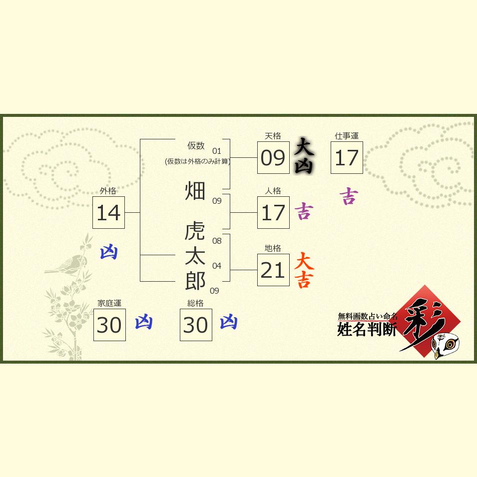 畑 虎太郎さんの診断結果 姓名判断 彩