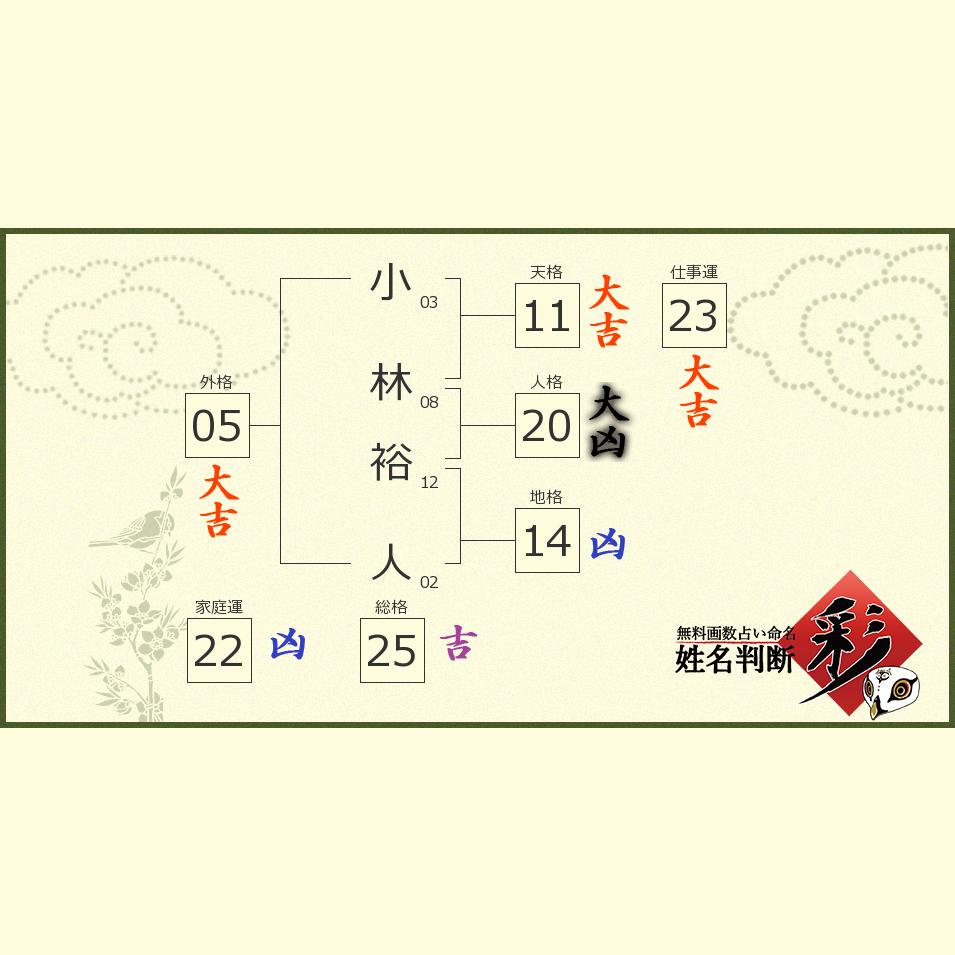 小林 裕人さんの診断結果 姓名判断 彩