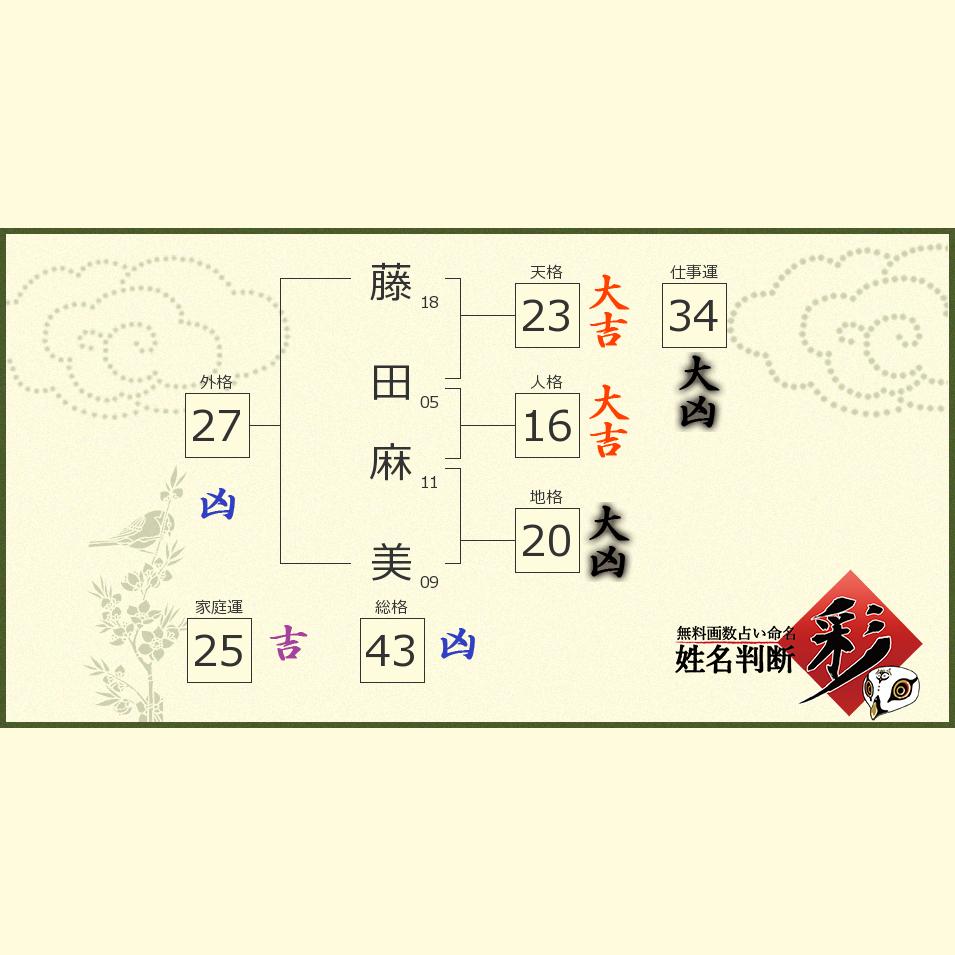 藤田 麻美さんの診断結果 姓名判断 彩