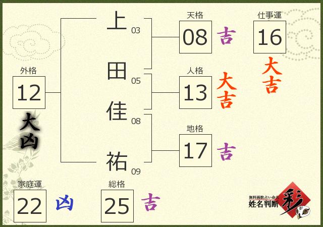 上田 佳祐さんの診断結果 姓名判断 彩
