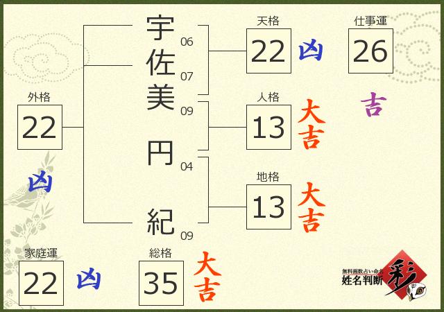 宇佐美 円紀さんの診断結果 姓名判断 彩